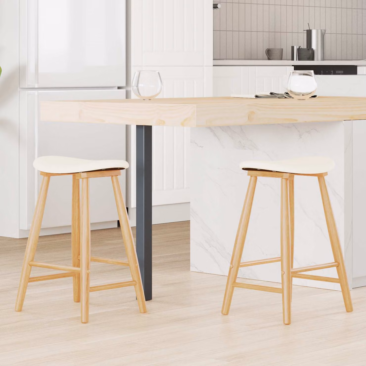 Set di 2 sedie da pranzo vidaXL in legno di gomma naturale stile mid-century L/P/H: 46 x 37 x 63 cm