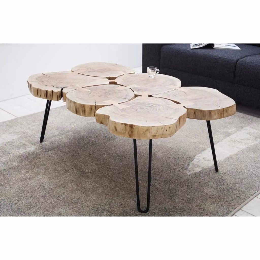 Tavolino rettangolare NOMA in legno di acacia e metallo marrone con bordo live edge L: 110 cm, P: 40 cm, H: 40 cm – 2
