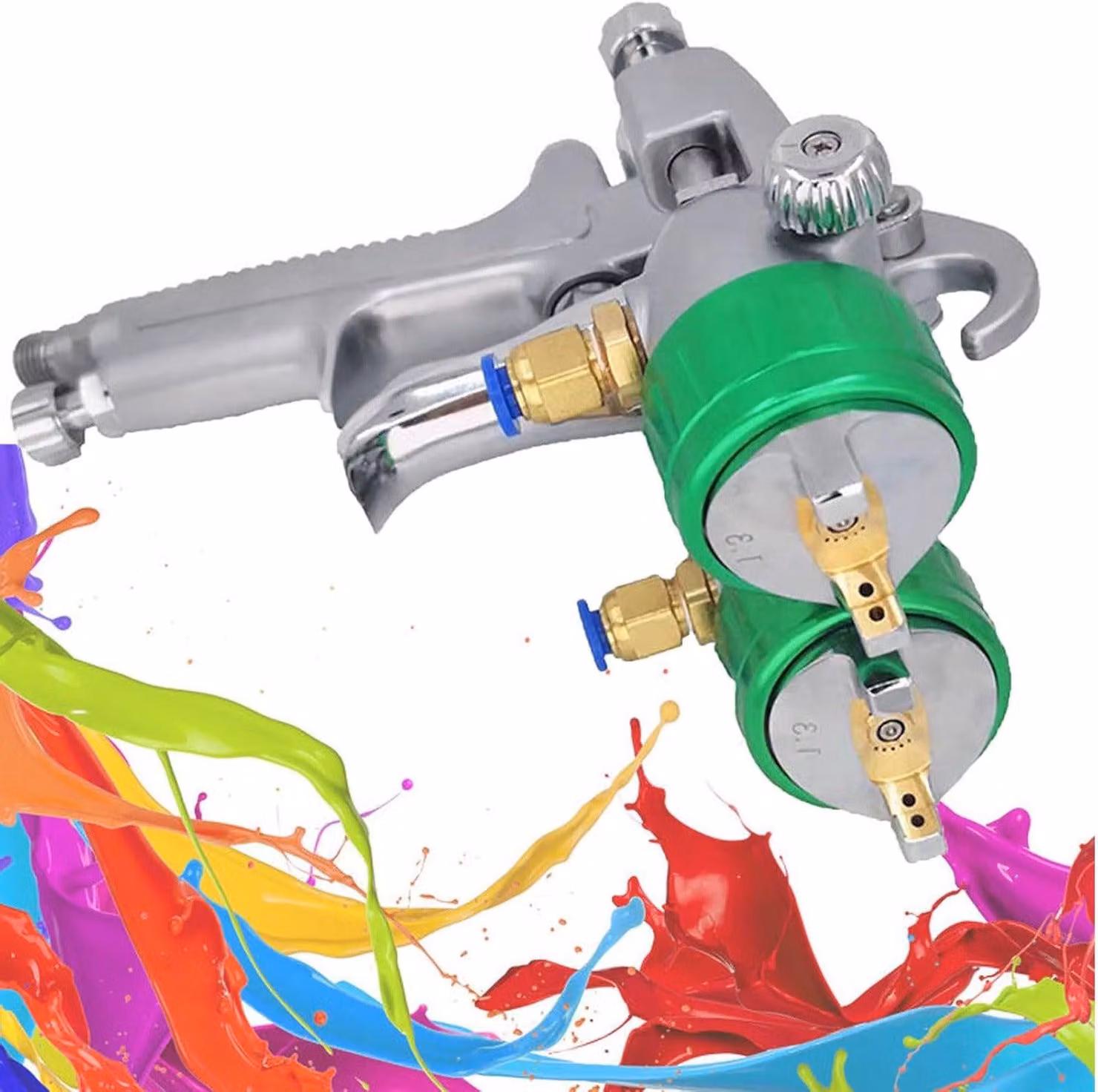 Pistola a spruzzo pneumatica a doppia vaschetta – Dotata di due vaschette da 1000 ml e ugello da 1,3 mm