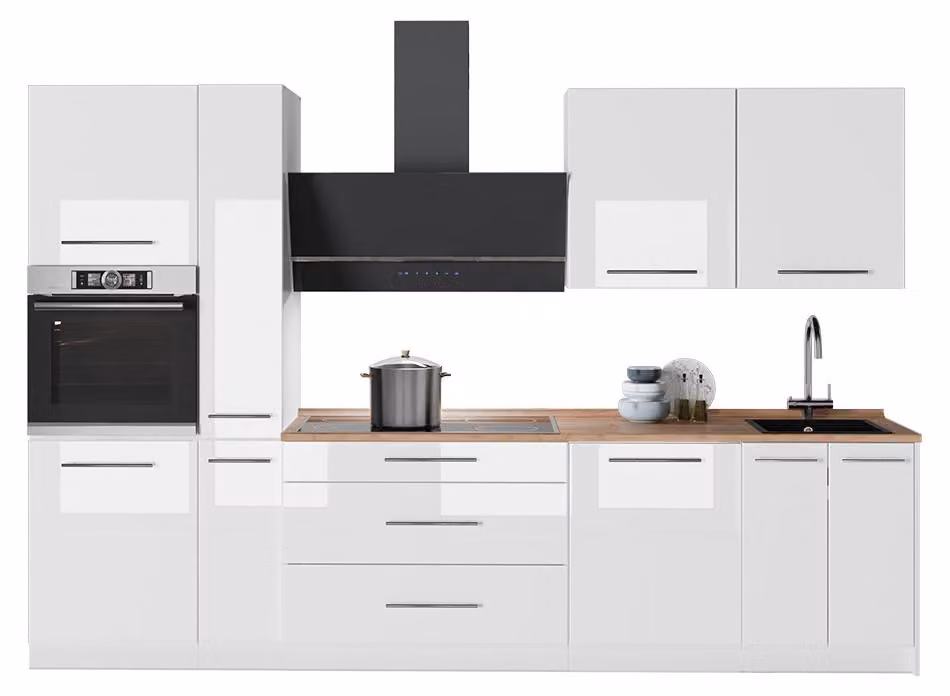 Cucina componibile Vicco Fame-Line Bianco lucido/Bianco 310 cm, PL Marmo, Model 64342