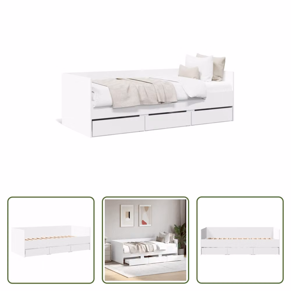The Living Store Letto da giorno con cassetti bianco 100x200 cm materiale legno