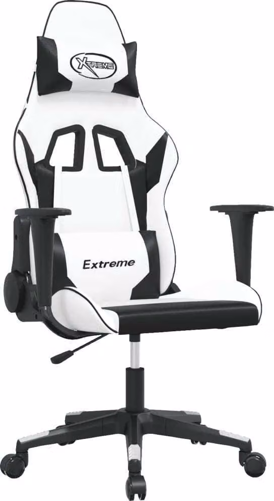Sedia da Gaming Massaggiante Bianco e Nero in Pelle finta