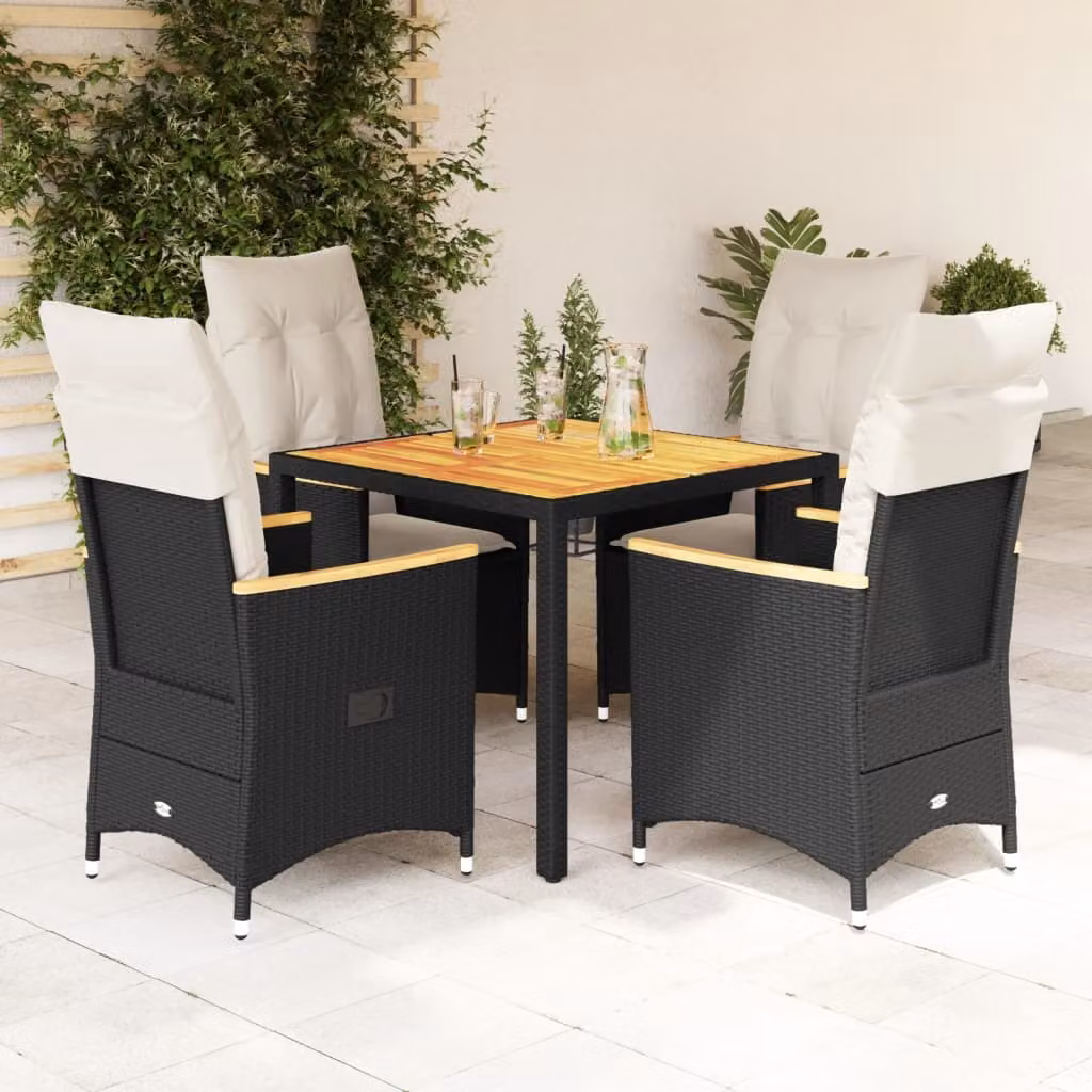 Maison Exclusive - Set da pranzo da giardino 5 pezzi con cuscini in polyrattan nero