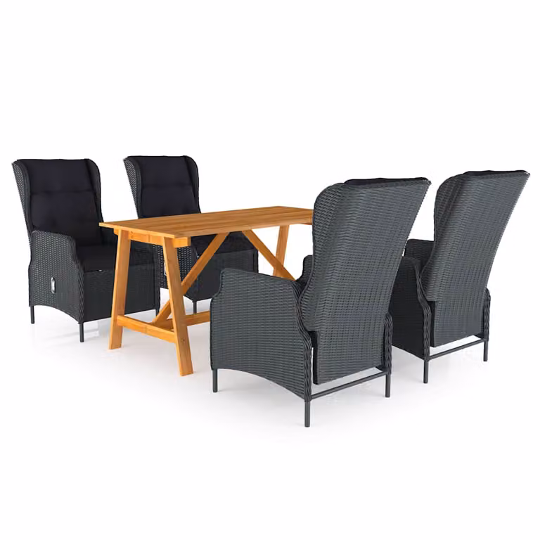 Set Mobili da Pranzo per Giardino vidaXL in Legno di Acacia Olio Grigio e Nero, 5 Pezzi