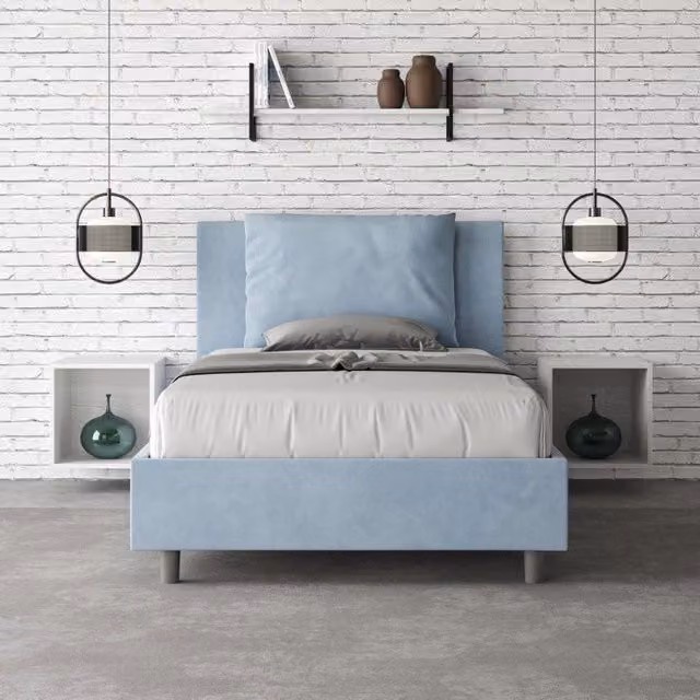 Letto imbottito Ityhome in microfibra azzurro L: 110 cm, P: 202 cm, H: 125 cm – 1