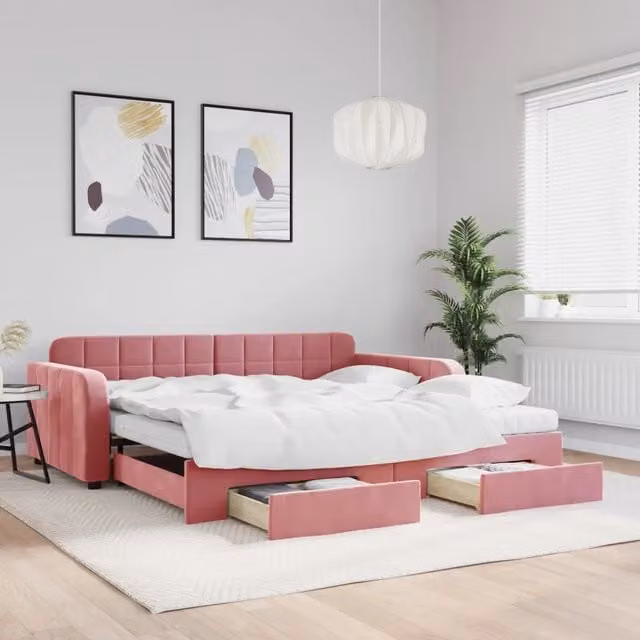 Divano Letto Moderno vidaXL in Velluto Rosa per Soggiorno e Camera da Letto