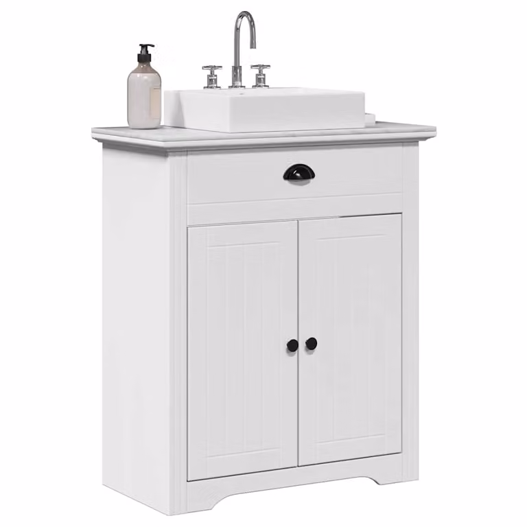 Mobile Lavabo da Bagno vidaXL BODO Bianco con Ante a Battente in Legno di Pino, Stile Retro, L: 70 cm, P: 35 cm, H: 80 cm