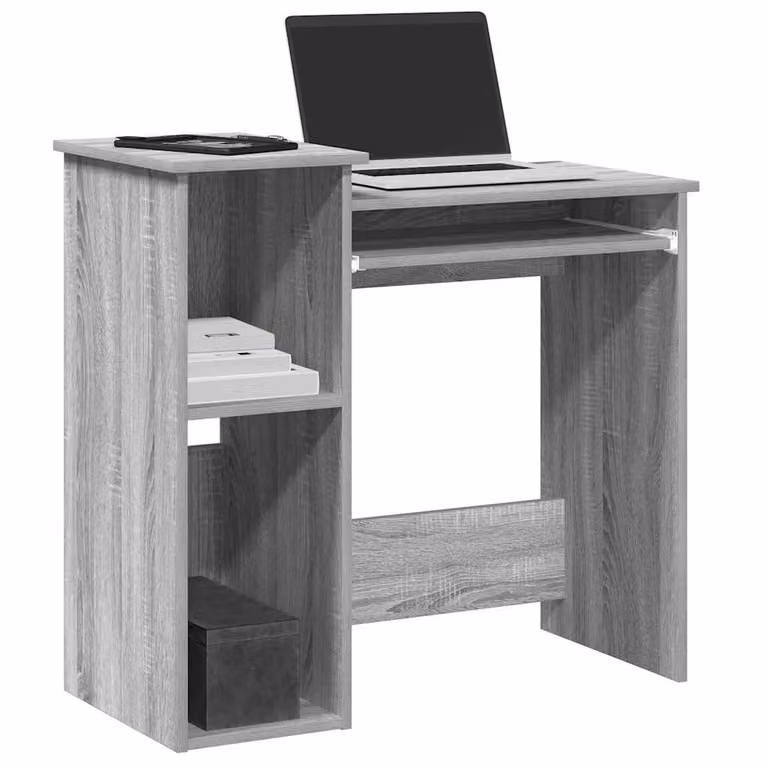 Scrivania con mensole vidaXL in legno e MDF, colore grigio, L 84 cm x P 40 cm x H 78 cm