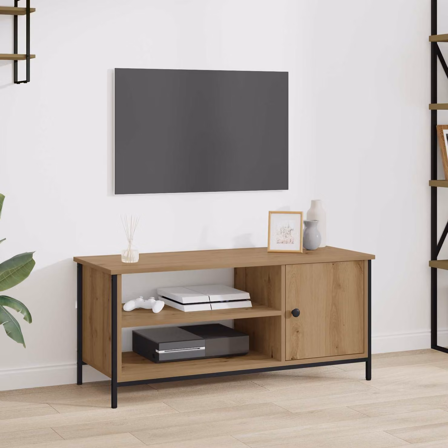 Mobile TV vidaXL moderno in rovere e metallo, marrone, L 100 x P 40 x H 45 cm