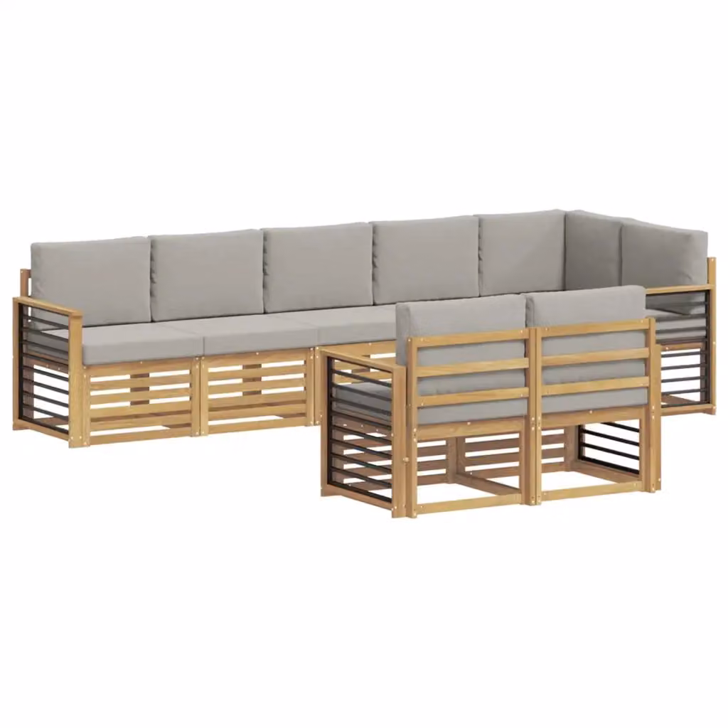 Set di divani da esterno a L vidaXL in legno di acacia con cuscini, Bianco e Grigio – 2