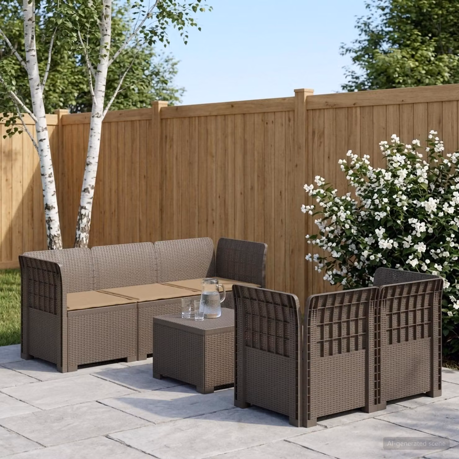 Set da giardino vidaXL a forma di L con divani, angolare e tavolino in polyrattan con cuscini inclusi, resistente alle intemperie e ai raggi UV