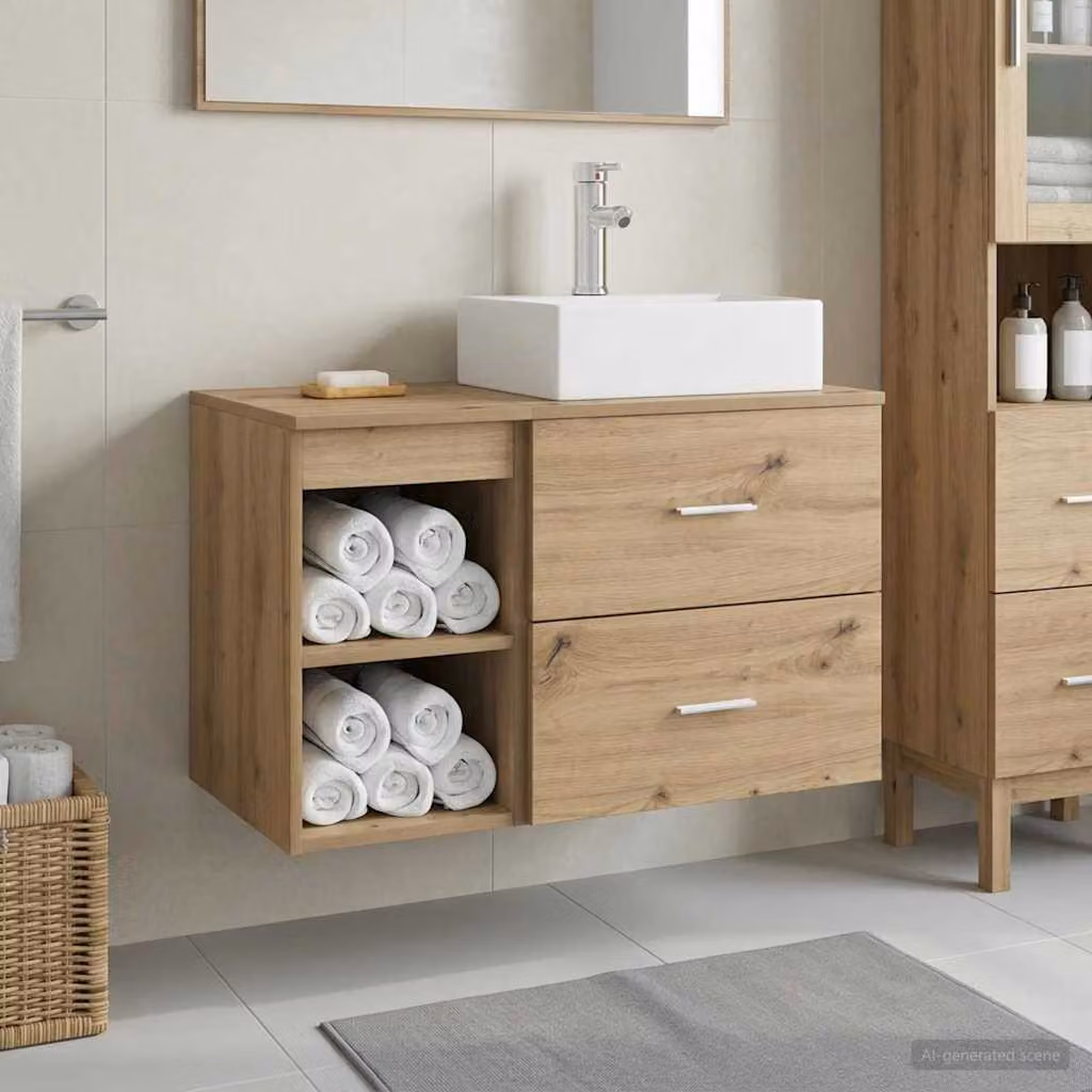 Set di mobili da bagno moderni vidaXL in legno marrone composto da mobile lavabo e pensile sospeso