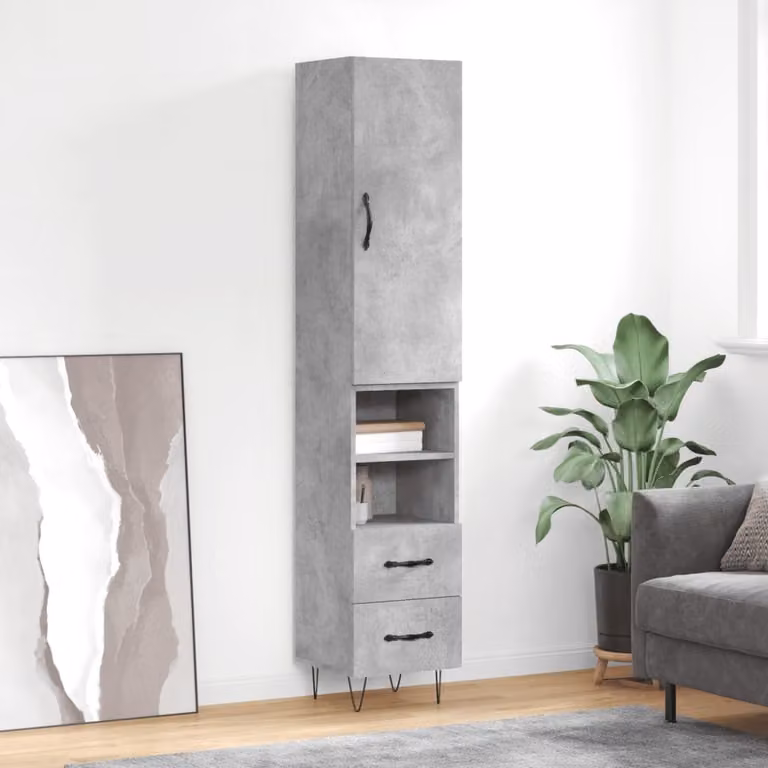 Credenza moderna vidaXL in legno e metallo Grigio opaco L: 34,5 cm, P: 34 cm, H: 180 cm