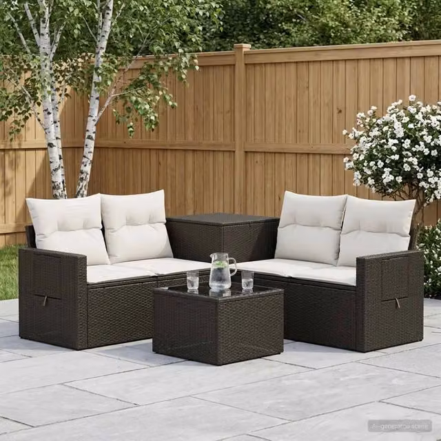 Set di divani 6 pz Nero e Bianco Crema 55 x 55 x 37 cm 3447446