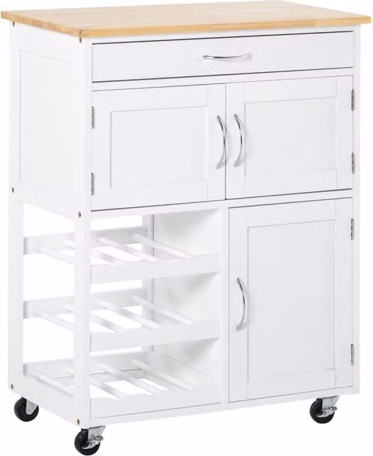 Carrello Portabottiglie Xylo Bianco con Cassetto e 2 Ante L: 67 cm, P: 37 cm, H: 87 cm