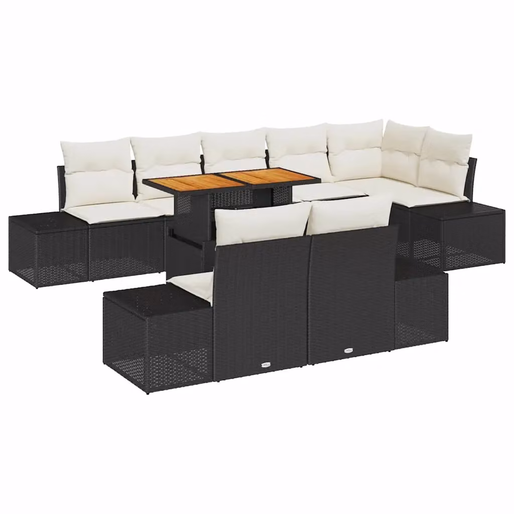 Set Divano da Giardino vidaXL 9 Pezzi a Forma di U con Contenitore per Cuscini e Tavolino Nero in Rattan e Metallo – 2