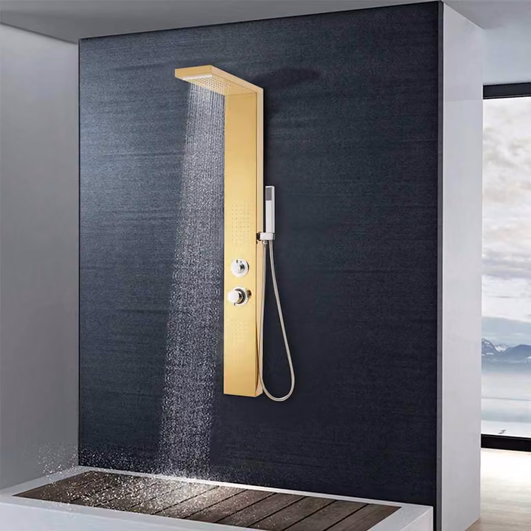 vidaXL Sistema di Pannelli Doccia in Acciaio Inossidabile Oro con Doccino a Mano e Funzioni Rain e Massage