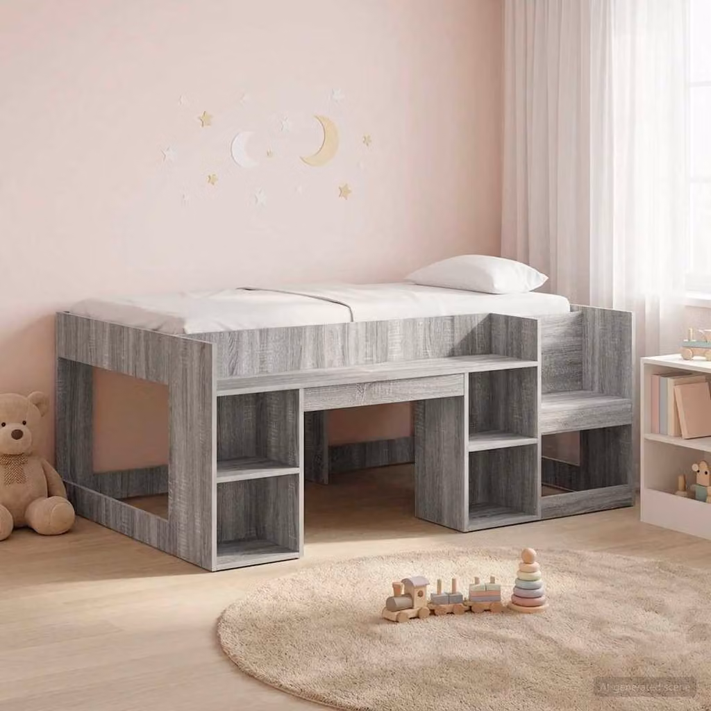 vidaXL Struttura Letto Singolo Rialzato per Bambini con Ripostiglio Laterale, Grigio, L/P/H: 160 x 80 x 108,5 cm