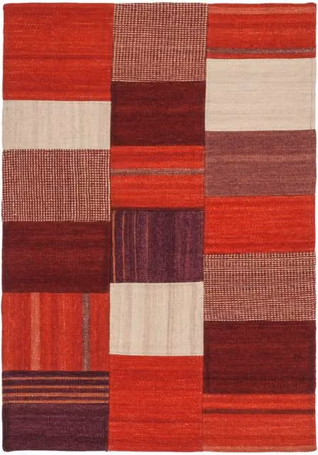 Tappeto Kilim Intenso 220 in Lana e Cotone Patchwork Rosso