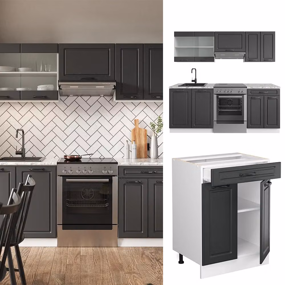 Cucina componibile Vicco R-Line in stile rustico, colore Antracite e Bianco, L: 200 cm, P: 60 cm, H: 81,6 cm – 2