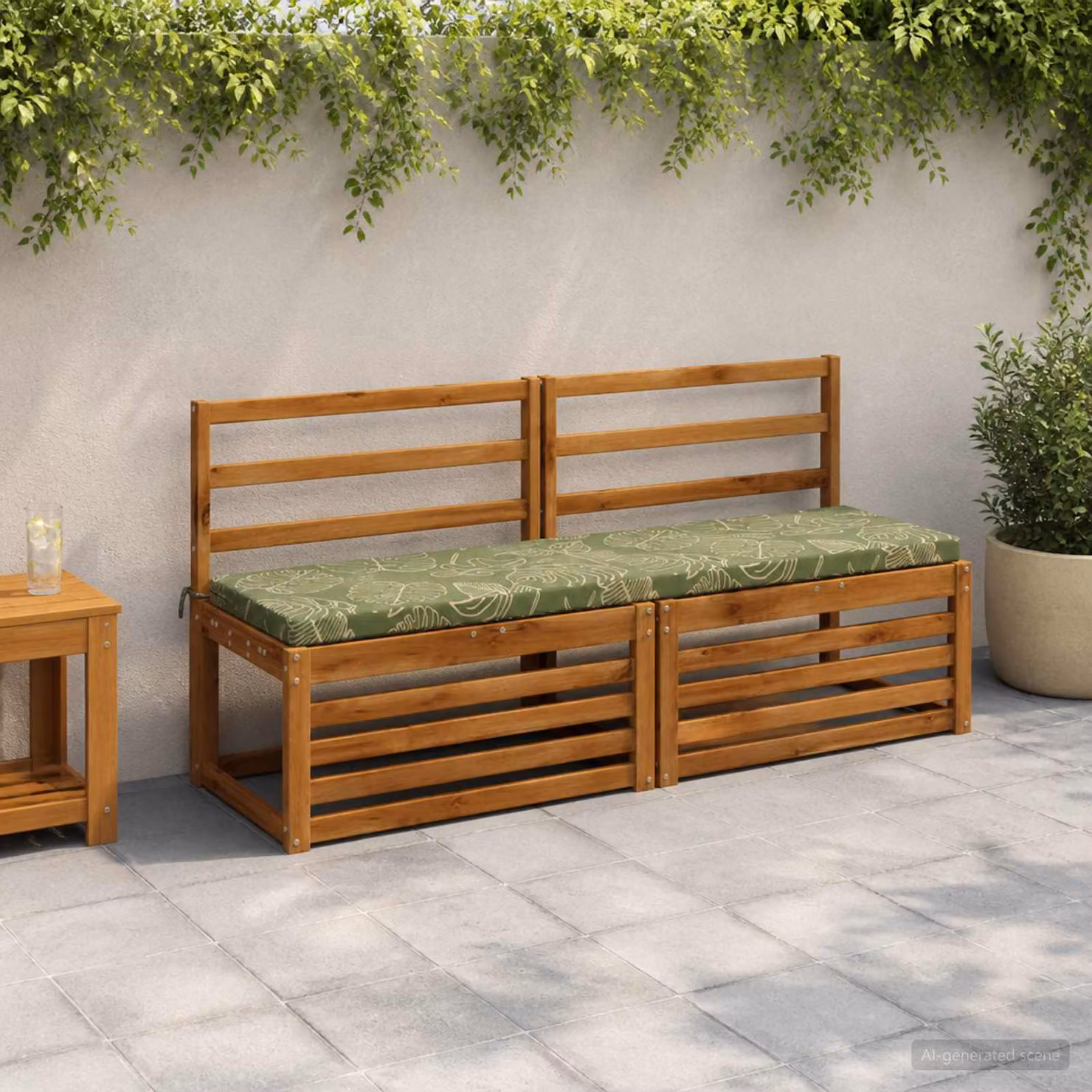 Cuscino per panchina vidaXL SOEST verde con design a foglia, in poliestere e schiuma, resistente ai raggi UV e con rivestimento rimovibile