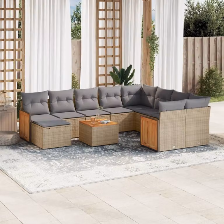 Maison Exclusive - Set Divani da Giardino 11 pz con Cuscini Beige in Polyrattan