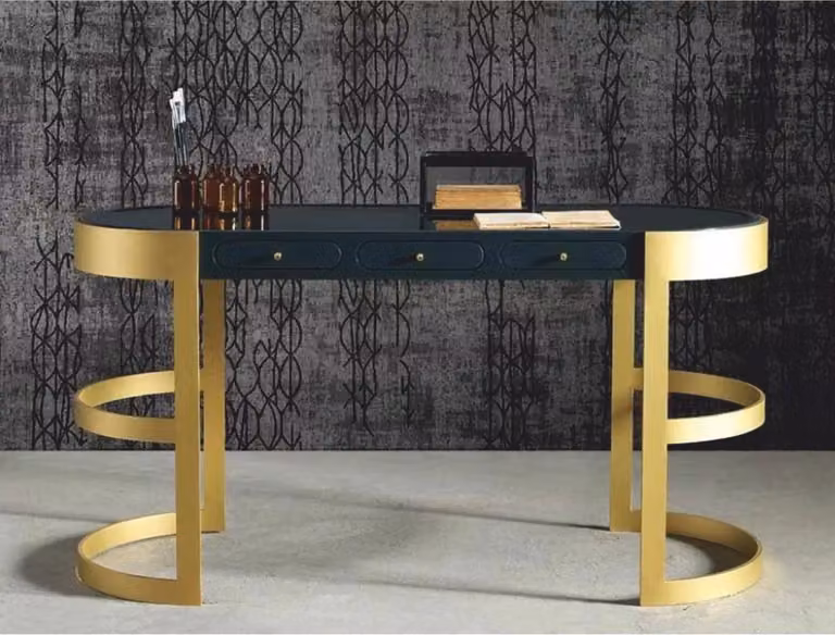 Casa Padrino scrivania con 3 cassetti nero / oro 150 cm - Mobili per ufficio