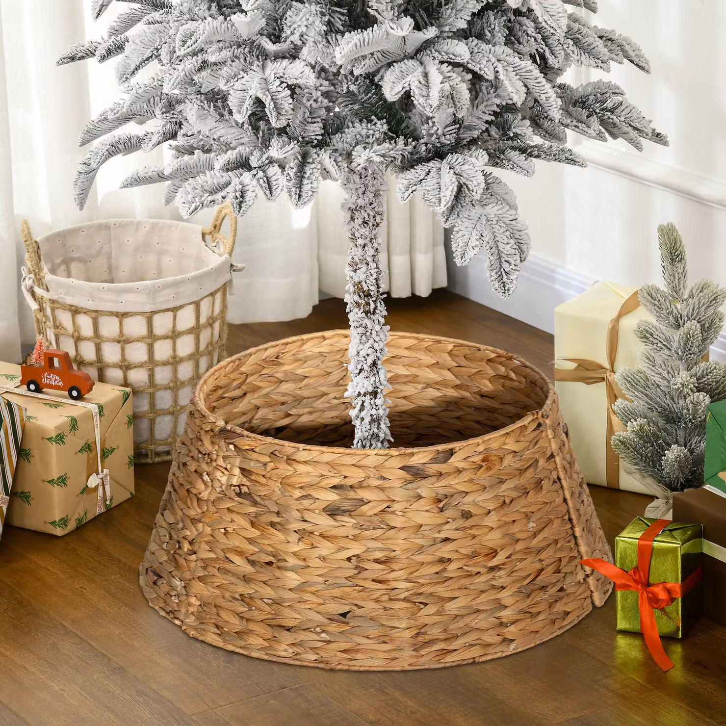 Base per Albero di Natale HOMCOM in Giacinto d'Acqua Intrecciato Naturale, Diametro: 60 cm – 2