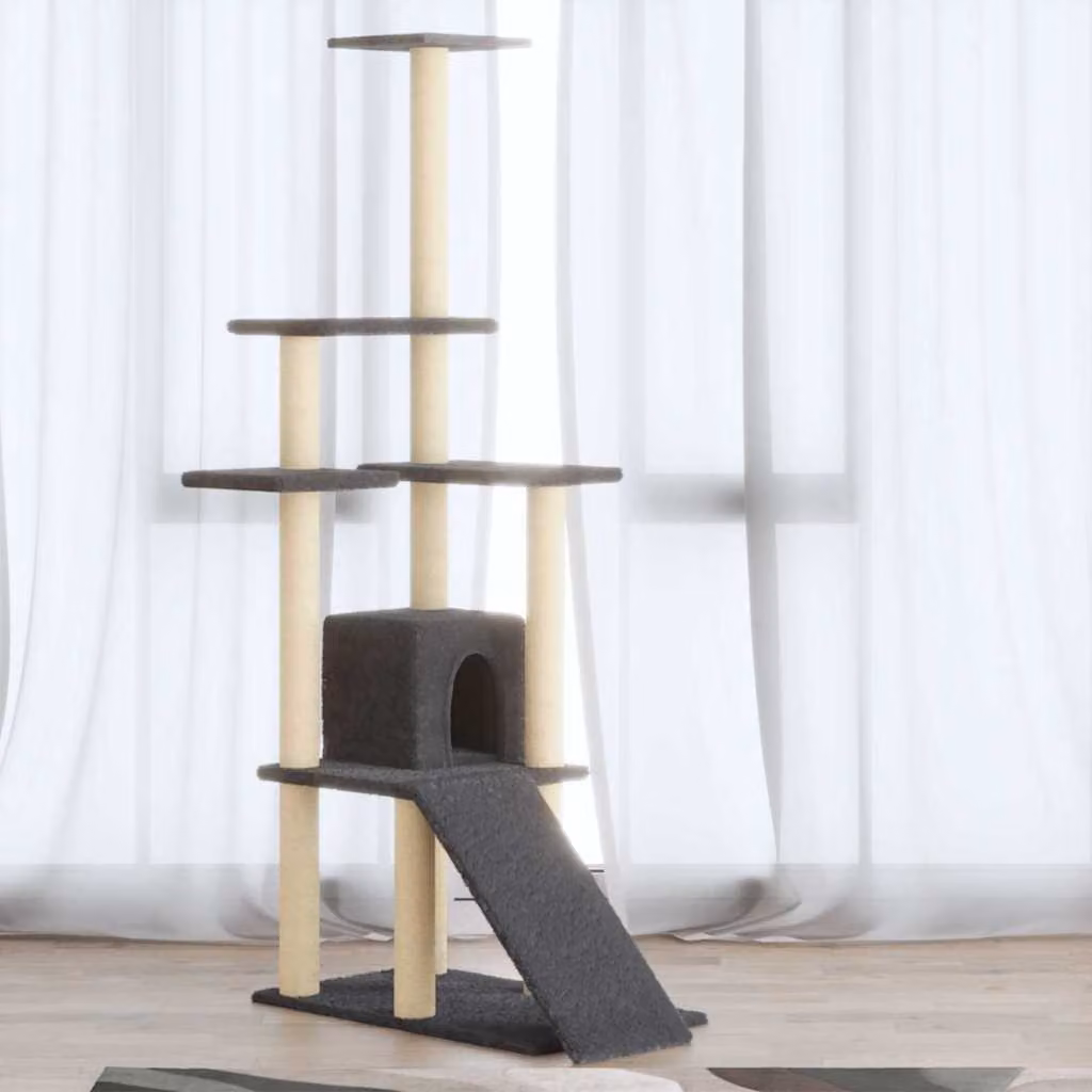 Albero per gatti vidaXL con tiragraffi in sisal, colore grigio, Altezza: 155 cm