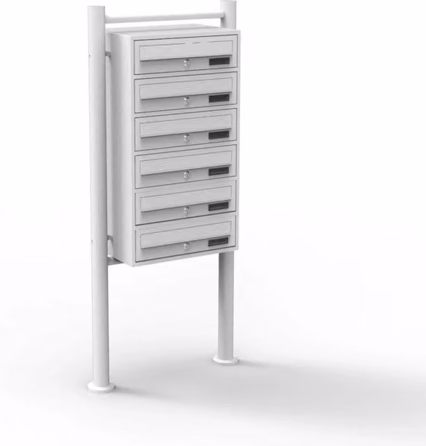 Blocco di 6 cassette postali autoportanti in acciaio zincato bianco L: 69,6 cm, P: 38,5 cm, H: 27 cm