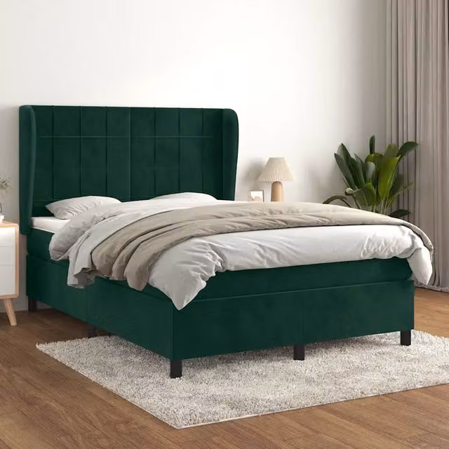 Letto Ibrido vidaXL con Struttura in Legno di Larice e Rivestimento in Velluto Verde e Bianco L/P/H: 140 x 200 x 128 cm – 1