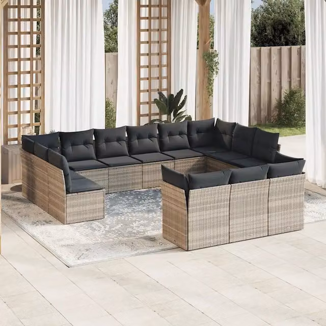 Set di Divani da Giardino VIDAXL in Polyrattan Grigio Chiaro con Cuscini, Composizione a U, 13 Pezzi – 1