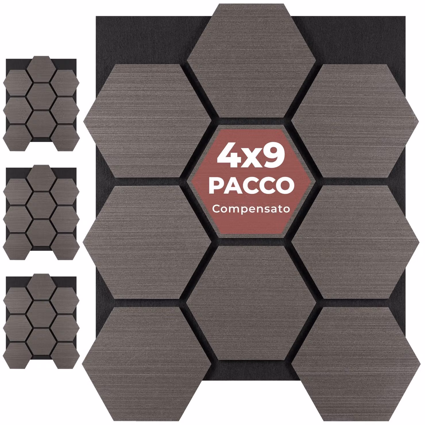 Pannelli acustici Sonic Shield tectake effetto legno rovere grigio in MDF L: 62,0 cm, H: 76,0 cm, P: 18,0 cm – 1