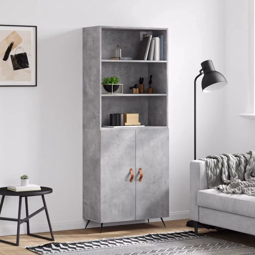 Credenza stile industriale vidaXL in legno e metallo, Grigio Cemento, L: 69,5 cm, P: 34,0 cm, H: 180,0 cm
