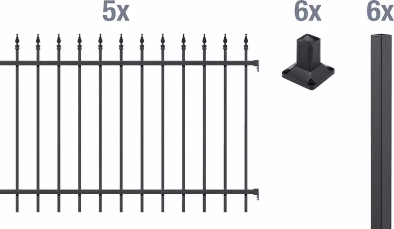Alberts 510305 Set completo di recinzione Chaussee, da avvitare, nero opaco, altezza 100 cm, lunghezza 10 m
