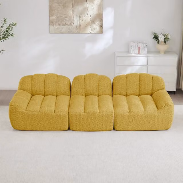 Divano angolare modulare Mivray a 3 posti in tessuto giallo con schiuma ad alta densità L/P/H: 288 x 79 x 104 cm