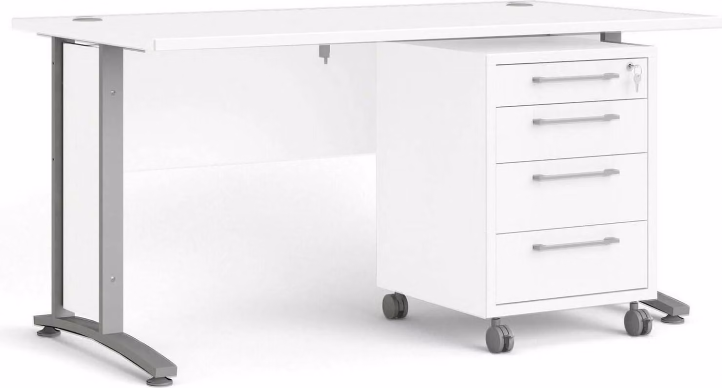 Scrivania Prima con piedistallo mobile 150x80cm bianco