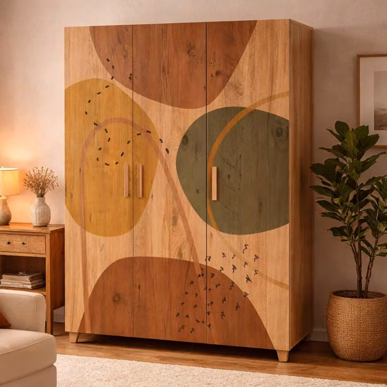 Dmora Guardaroba 3 Ante Nella 48x120 cm Marrone Quercia, Appendiabiti 3 Ante