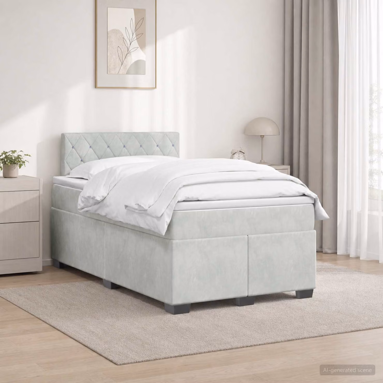 Letto con Box Spring vidaXL in Velluto Grigio con Materasso a Molle Pocket e Illuminazione LED sotto il letto e Porta USB, L/P: 120 x 200 cm