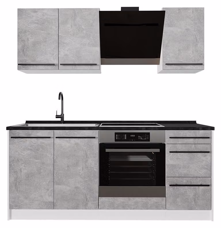 Cucina monoblocco Vicco R-Line Calcestruzzo/Bianco 180 cm, PL Antracite, Model 67049