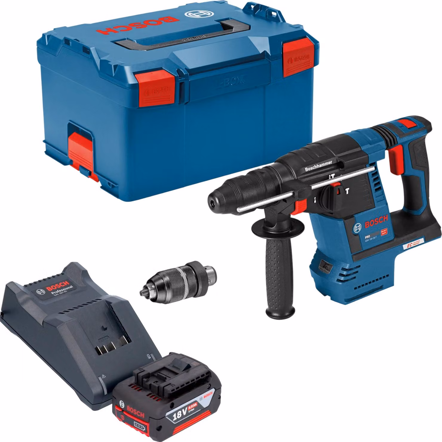 Bosch GBH 18V-26 F Professional Trapano a percussione a batteria 18 V 2,6 J SDS plus Brushless + 1x batteria 4,0 Ah + caricabatteria + L-Boxx