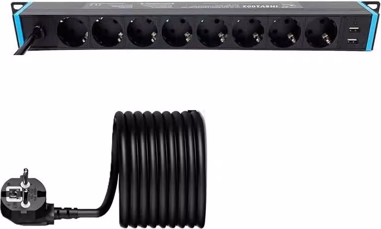 Infitronic INSV1002, ciabatta da 19 pollici, 8 prese, 2 porte USB e lampada a collo di cigno a LED
