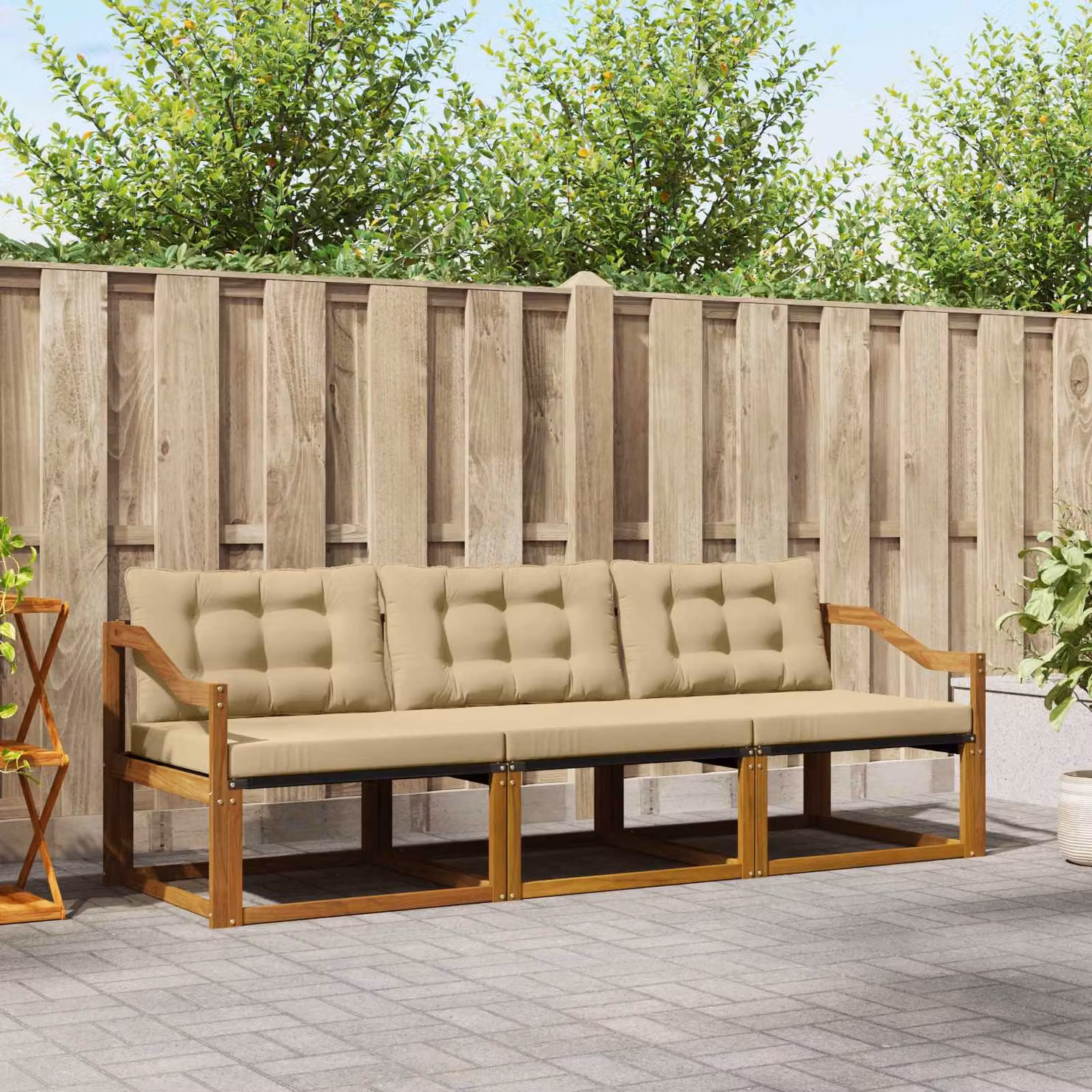Set di divani da esterno vidaXL in legno di acacia e textilene, colore beige e marrone, con cuscini inclusi