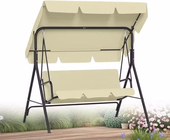 Poltrona da giardino a 3 posti - Poltrona da giardino con parasole - Rilassarsi in giardino - Poltrona da giardino reclinabile - Larghezza: 175 cm - Colore: beige