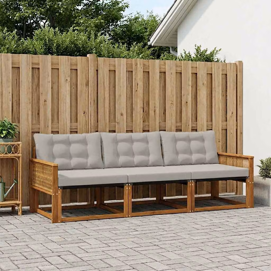 Set di divani da esterno vidaXL in legno di acacia con sedute in textilene, beige e grigio