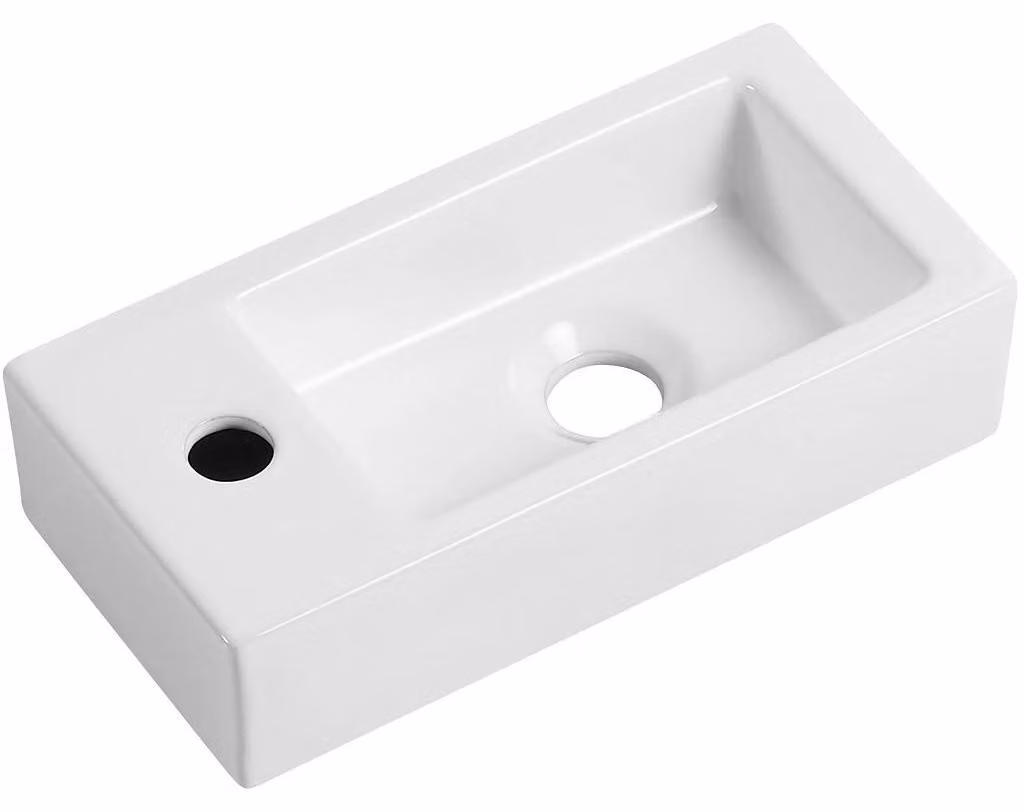CERANO - Lavabo in Vetroceramica Roberto, da appendere a sinistra - bianco lucido - 37,7 x 18,5 cm