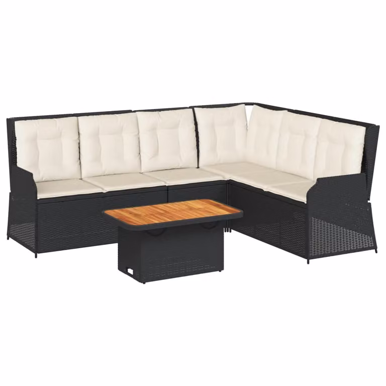 Set Divani da Giardino 5 pz con Cuscini Nero in Polyrattan