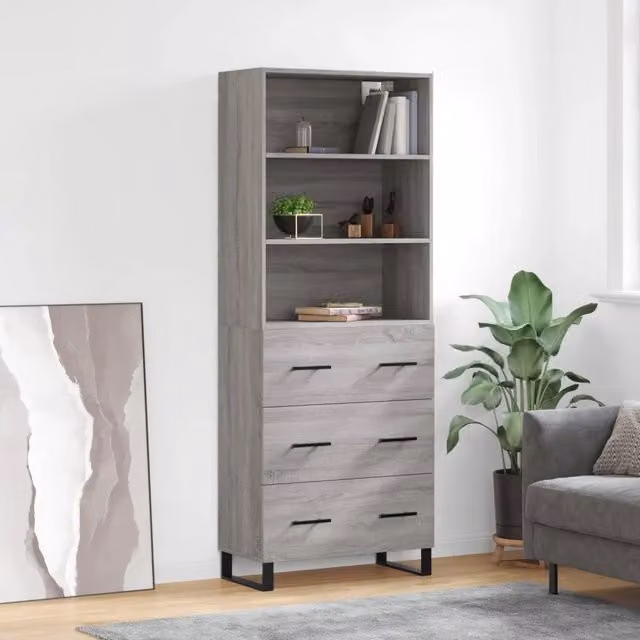 Credenza-Buffet-Armadio da cucina Grigio Sonoma 69,5x34x180 cm in Legno Multistrato 209445