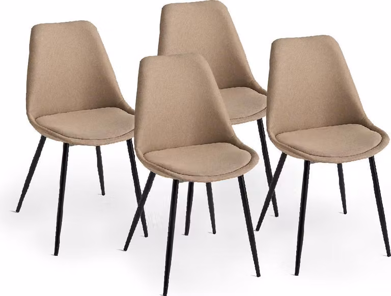 Set di 4 sedie da interno imbottite in tessuto con struttura in polipropilene e gambe in metallo, ideali per cucina, sala da pranzo, bar e ristorante - SORAYA - Taupe