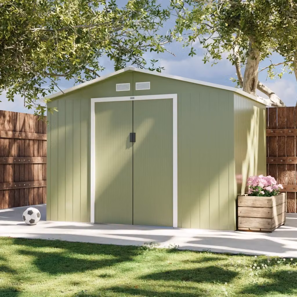 Casetta da giardino Sweeek in metallo galvanizzato verde con kit di ancoraggio e porta scorrevole – 2